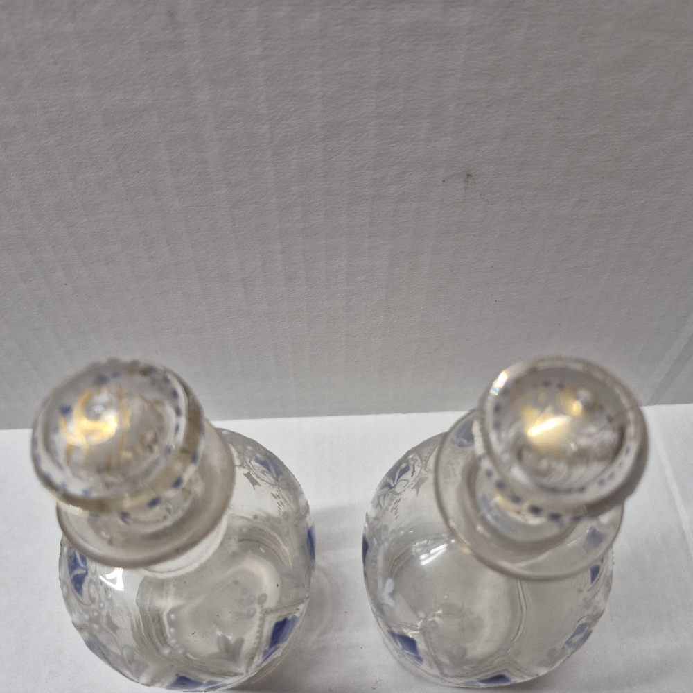 Bohemian Clear Glass Perfume Bottles with Blue & Gold Accents - Picture 4 of 10
